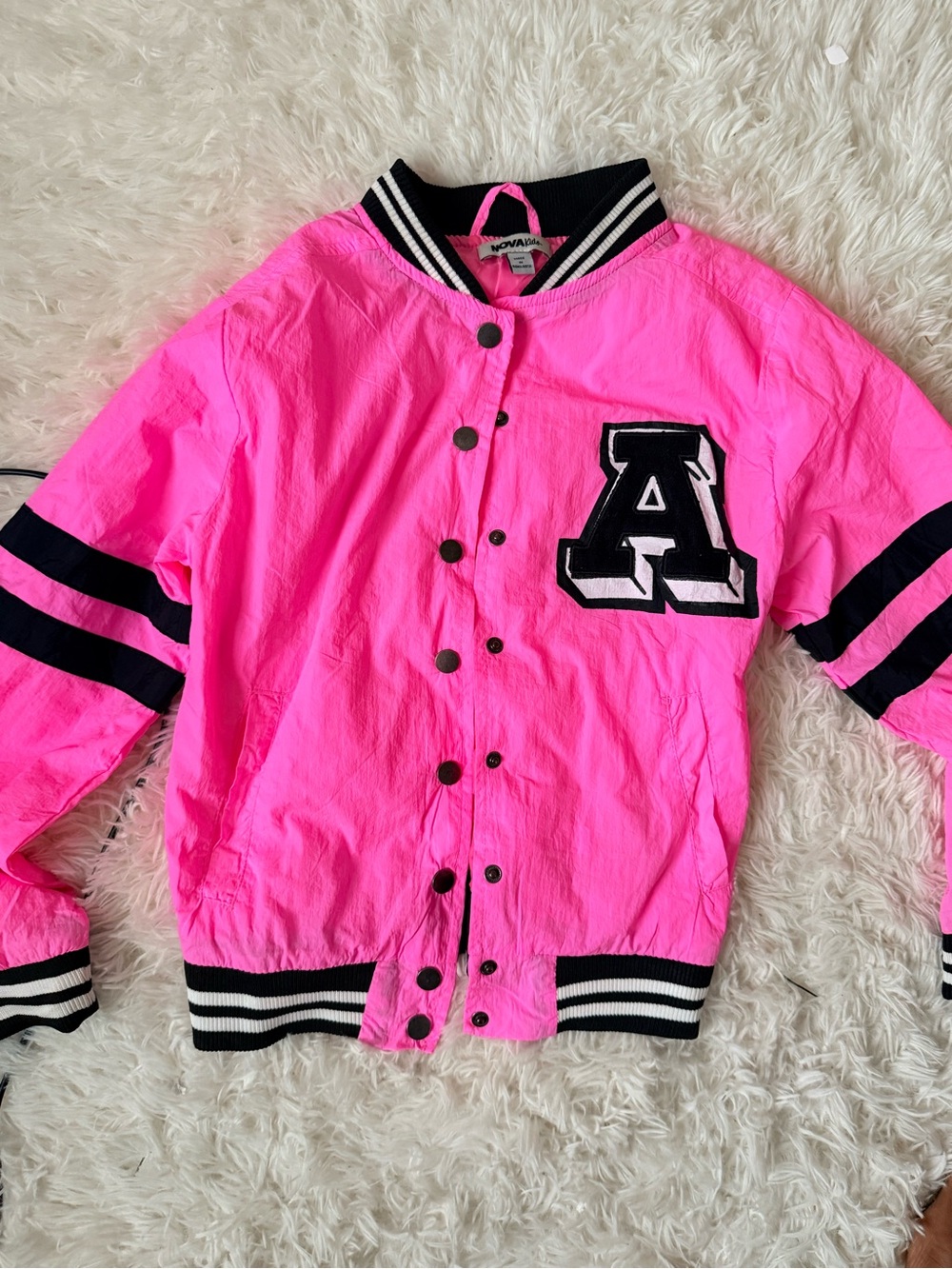 Kids' Hot Pink Varsity Bomber Jacket with Letter Patch size 10/12